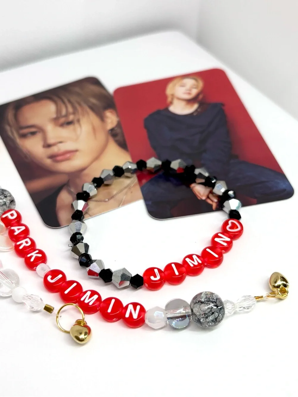 (4pcs) BTS JIMIN BIAS BRACELET KEYCHAIN PHOTOCARD BUNDLE